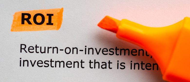 Event ROI Return on Investment words on a page highlighted in orange